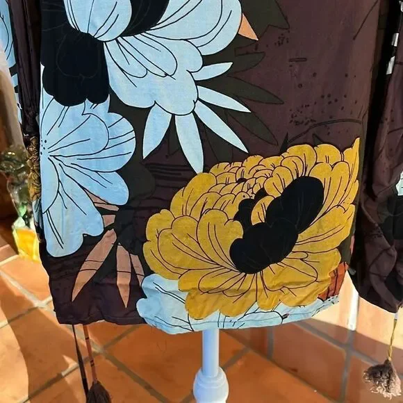 Free People Brown Floral Boho Balloon Sleeve Mini, size S - Picture 3 of 11